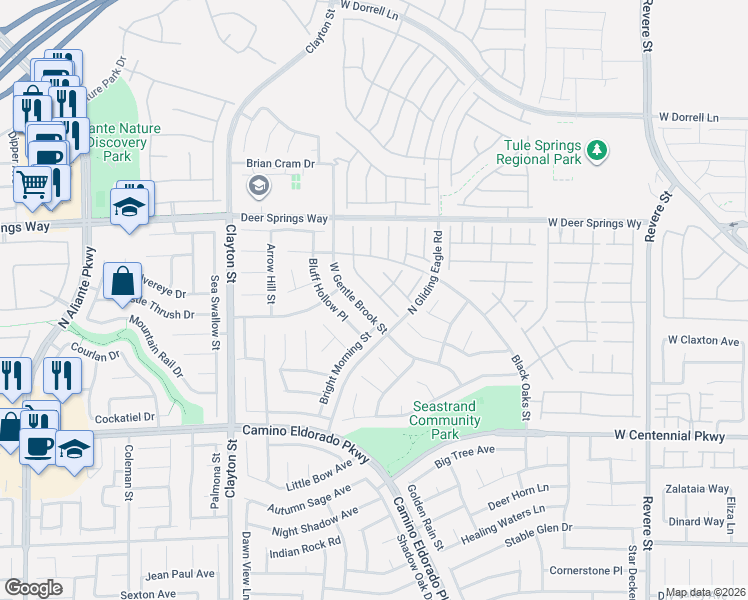 map of restaurants, bars, coffee shops, grocery stores, and more near 6649 Fort William Street in North Las Vegas