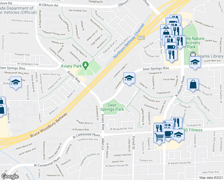 map of restaurants, bars, coffee shops, grocery stores, and more near 3520 Glorious Iris Place in North Las Vegas