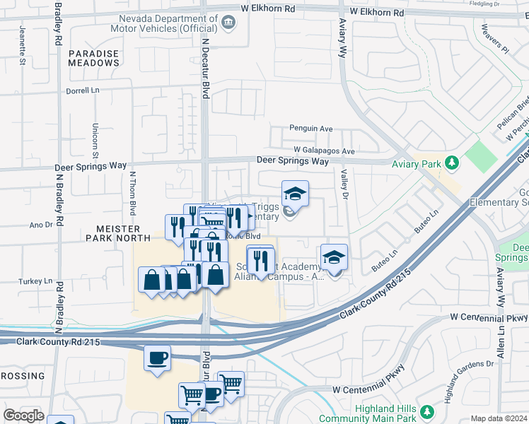 map of restaurants, bars, coffee shops, grocery stores, and more near 6690 Solferino Street in North Las Vegas