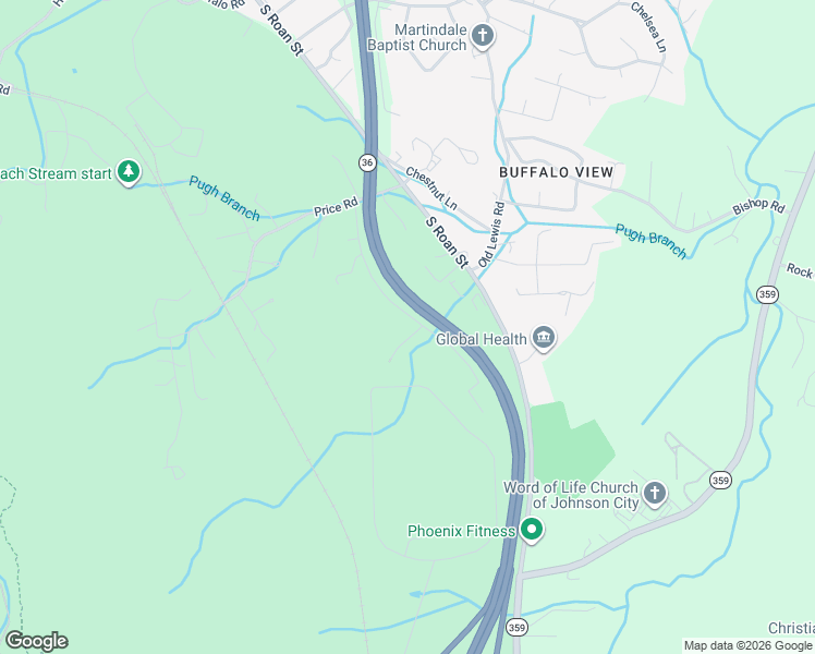 map of restaurants, bars, coffee shops, grocery stores, and more near James H. Quillen Pkwy in Johnson City