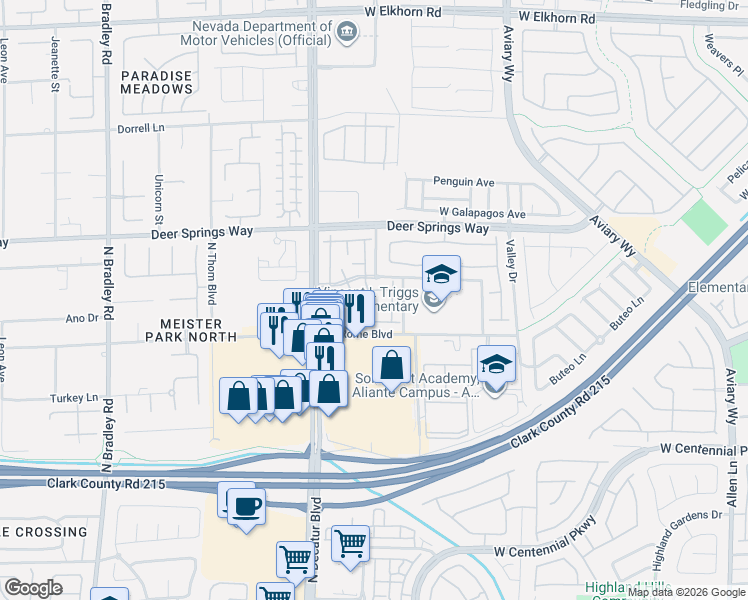 map of restaurants, bars, coffee shops, grocery stores, and more near 6695 Caporetto Lane in North Las Vegas