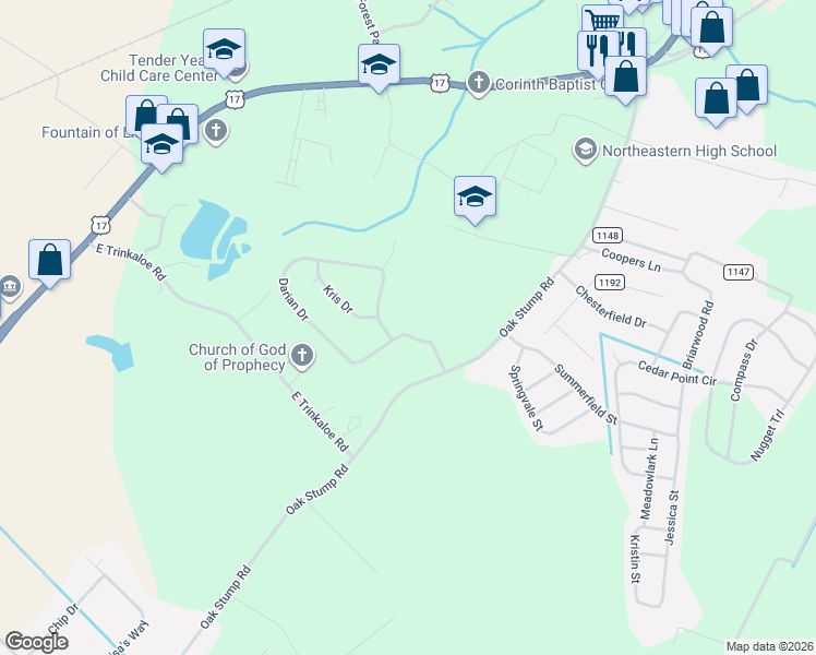 map of restaurants, bars, coffee shops, grocery stores, and more near 1600 Darian Drive in Elizabeth City