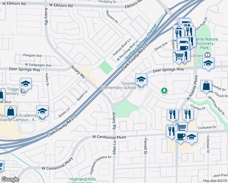 map of restaurants, bars, coffee shops, grocery stores, and more near 3617 Indigo Flower Avenue in North Las Vegas