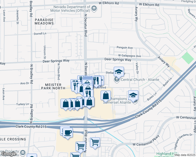 map of restaurants, bars, coffee shops, grocery stores, and more near 6675 Caporetto Lane in North Las Vegas