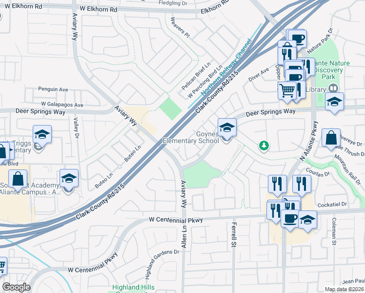 map of restaurants, bars, coffee shops, grocery stores, and more near 3617 Indigo Flower Avenue in North Las Vegas