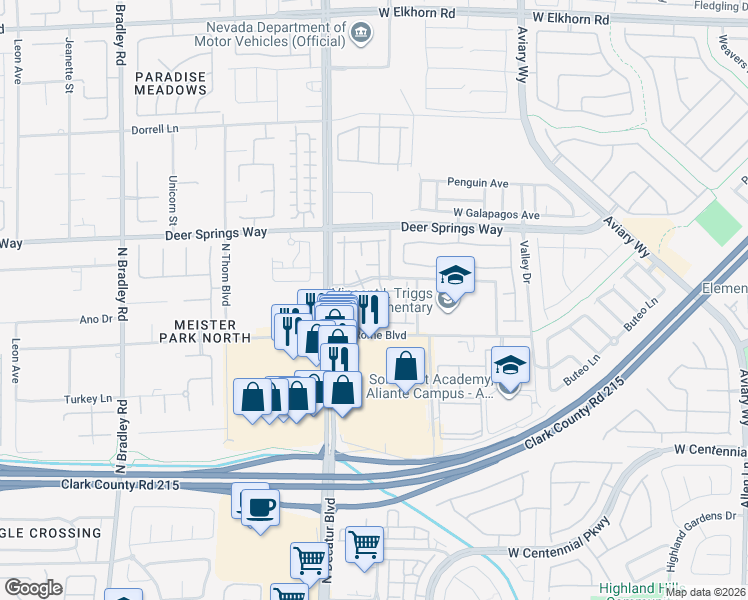 map of restaurants, bars, coffee shops, grocery stores, and more near 6675 Caporetto Lane in North Las Vegas