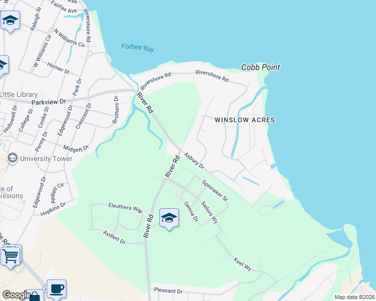 map of restaurants, bars, coffee shops, grocery stores, and more near 1002 Asbury Drive in Elizabeth City