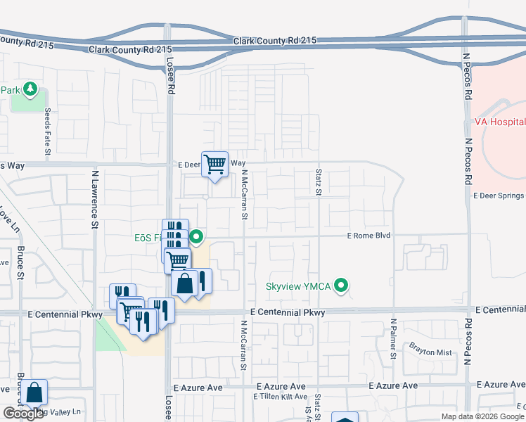 map of restaurants, bars, coffee shops, grocery stores, and more near 6501-6605 North McCarran Street in North Las Vegas