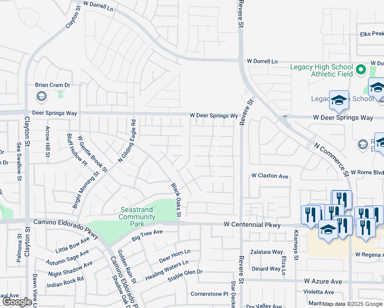 map of restaurants, bars, coffee shops, grocery stores, and more near 1024 Bluebird Ridge Court in North Las Vegas