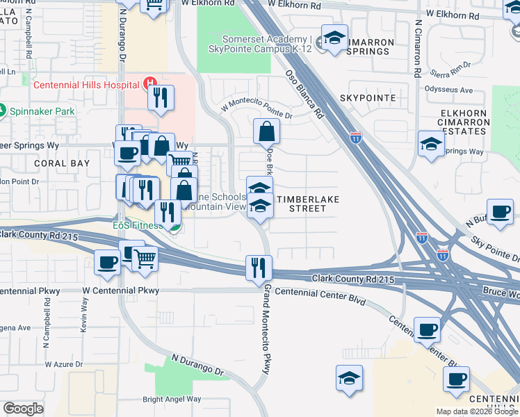 map of restaurants, bars, coffee shops, grocery stores, and more near 6640 Grand Montecito Pkwy in Las Vegas