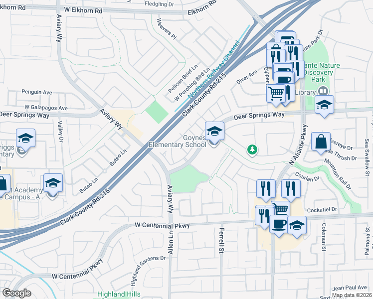 map of restaurants, bars, coffee shops, grocery stores, and more near 3504 Glorious Iris Place in North Las Vegas