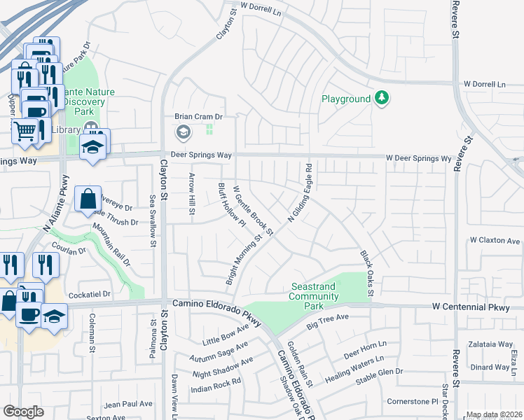 map of restaurants, bars, coffee shops, grocery stores, and more near 6633 Fort William Street in North Las Vegas