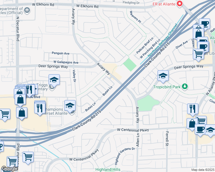 map of restaurants, bars, coffee shops, grocery stores, and more near 6683 Wood Thrush Place in North Las Vegas