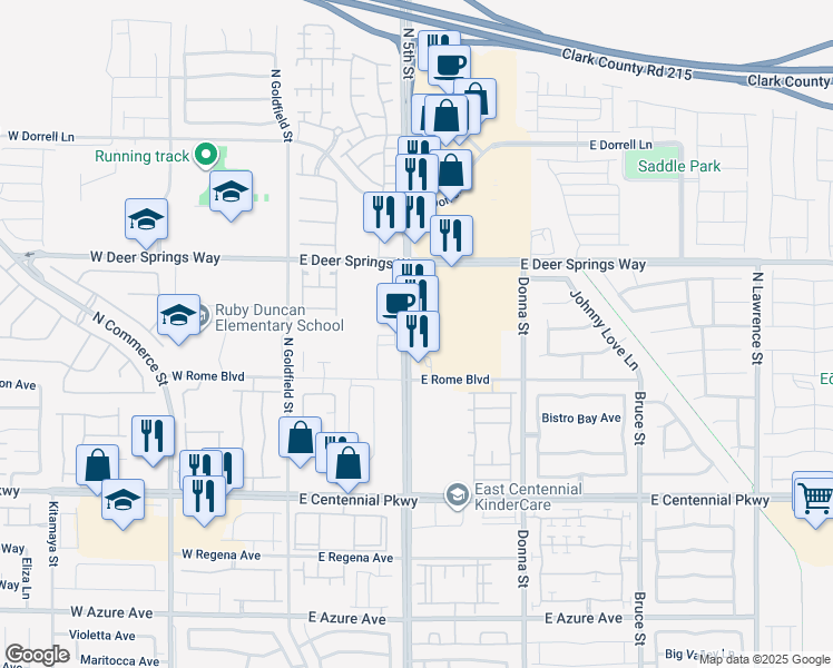 map of restaurants, bars, coffee shops, grocery stores, and more near 6680 North 5th Street in North Las Vegas