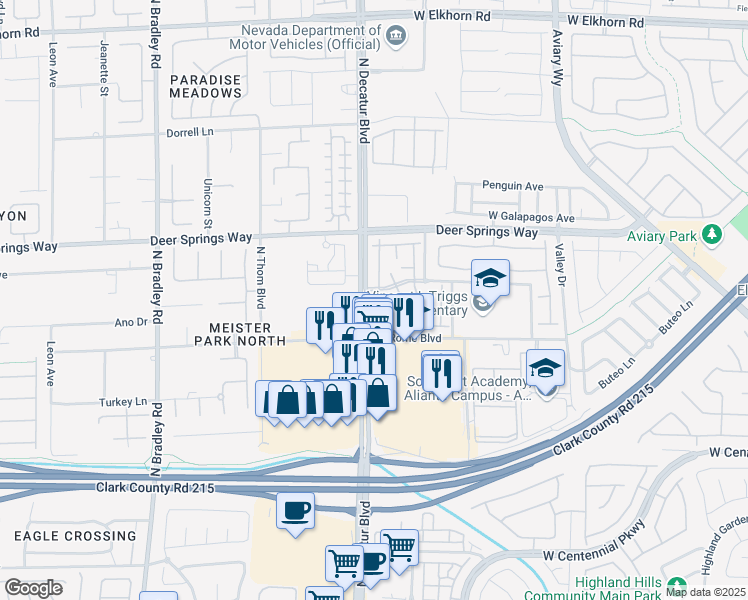 map of restaurants, bars, coffee shops, grocery stores, and more near 6675 Abruzzi Drive in North Las Vegas