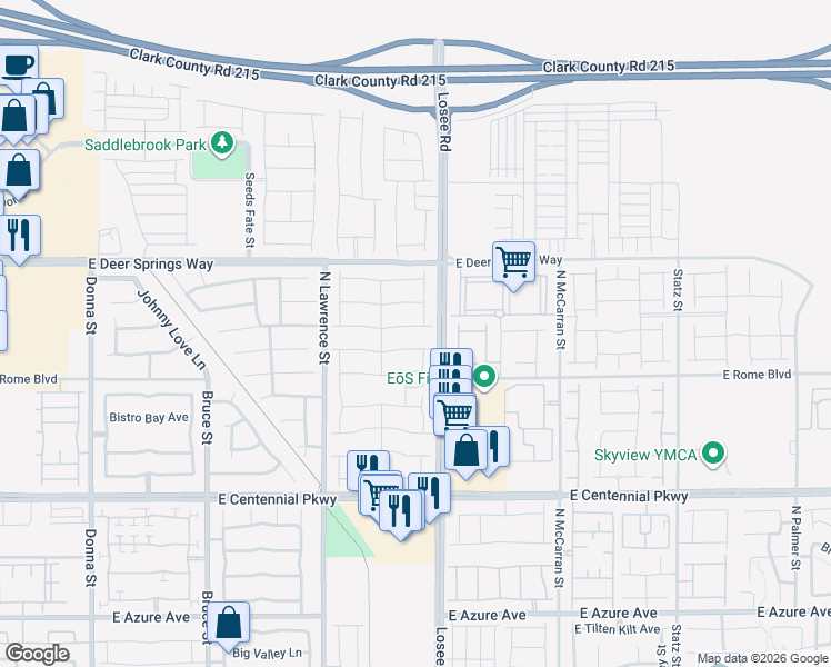 map of restaurants, bars, coffee shops, grocery stores, and more near 6708 Millbury Street in North Las Vegas