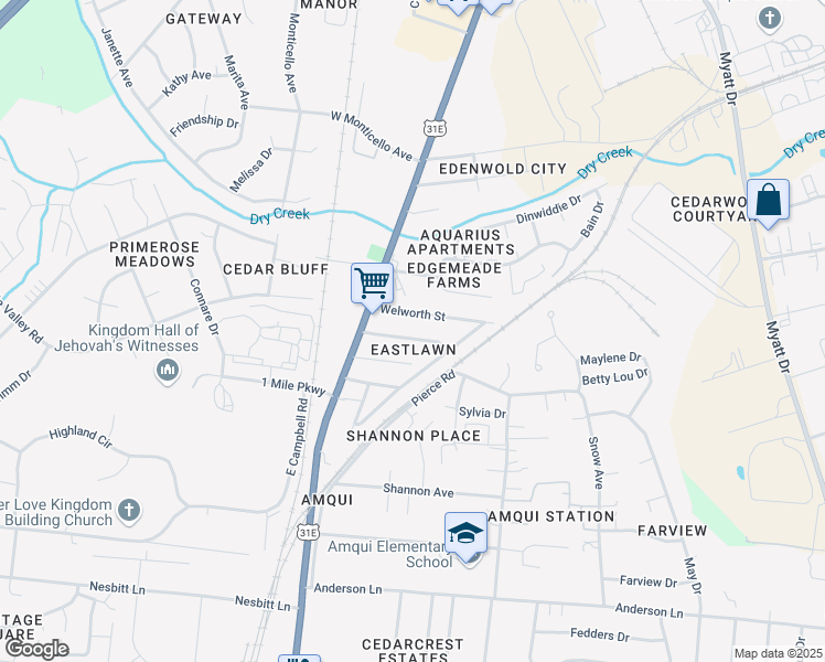 map of restaurants, bars, coffee shops, grocery stores, and more near 117 McKinley Street in Nashville