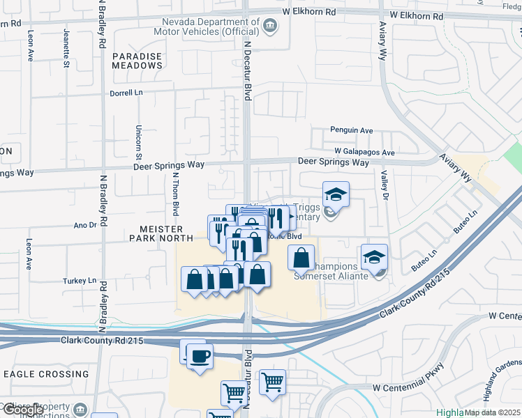 map of restaurants, bars, coffee shops, grocery stores, and more near 6680 Abruzzi Drive in North Las Vegas