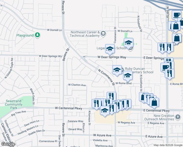 map of restaurants, bars, coffee shops, grocery stores, and more near in North Las Vegas
