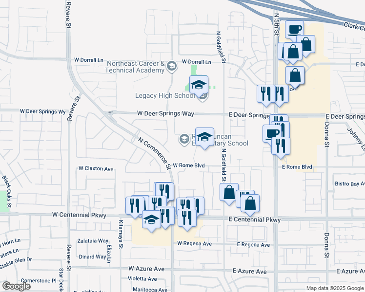map of restaurants, bars, coffee shops, grocery stores, and more near 250 West Rome Boulevard in North Las Vegas
