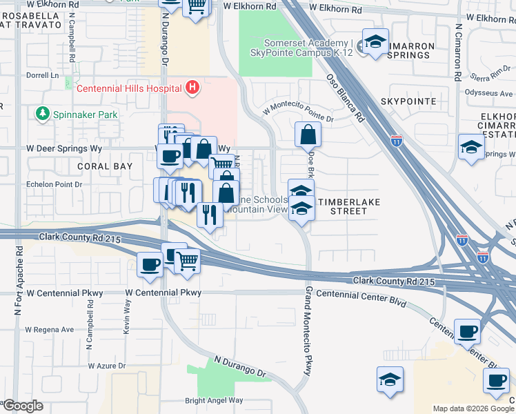 map of restaurants, bars, coffee shops, grocery stores, and more near 8553 Pinellia Court in Las Vegas