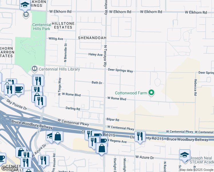 map of restaurants, bars, coffee shops, grocery stores, and more near 7191 Bath Drive in Las Vegas