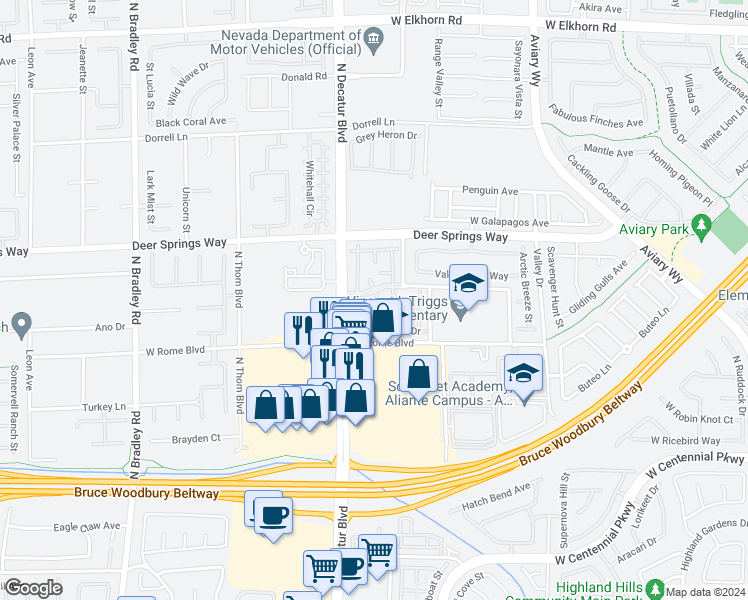 map of restaurants, bars, coffee shops, grocery stores, and more near 4705 Apulia Drive in North Las Vegas