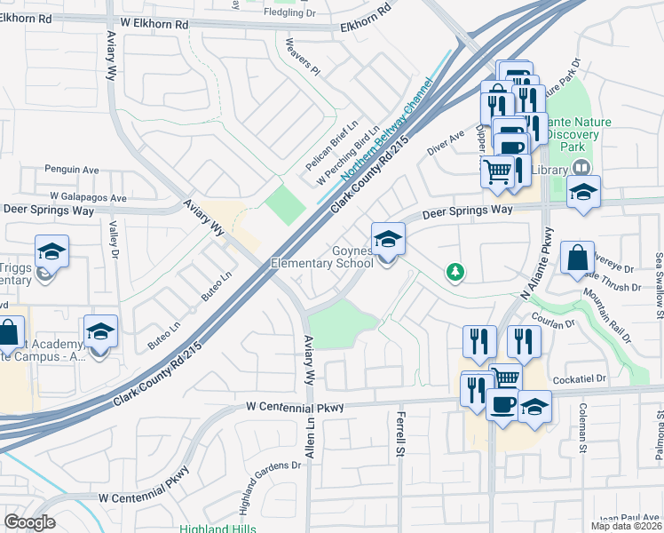 map of restaurants, bars, coffee shops, grocery stores, and more near 3512 Glorious Iris Place in North Las Vegas