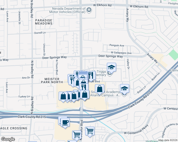 map of restaurants, bars, coffee shops, grocery stores, and more near 4705 Apulia Drive in North Las Vegas