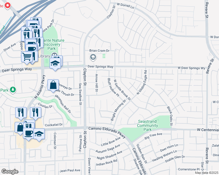 map of restaurants, bars, coffee shops, grocery stores, and more near 1821 Azure Oak Avenue in North Las Vegas