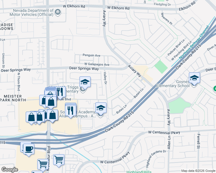 map of restaurants, bars, coffee shops, grocery stores, and more near 6708 Scavenger Hunt Street in North Las Vegas