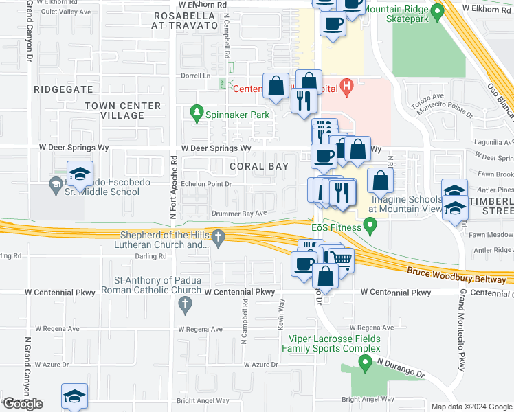 map of restaurants, bars, coffee shops, grocery stores, and more near 6628 Breakwater Reef Street in Las Vegas