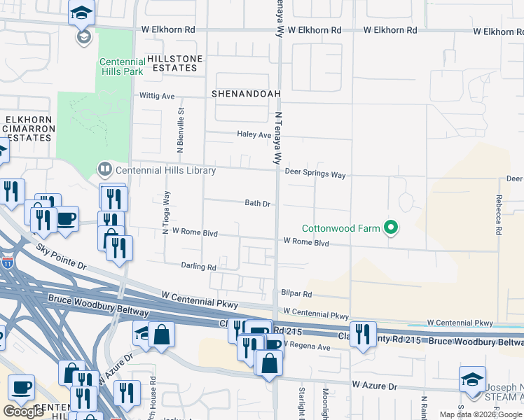 map of restaurants, bars, coffee shops, grocery stores, and more near 7255 Bath Drive in Las Vegas