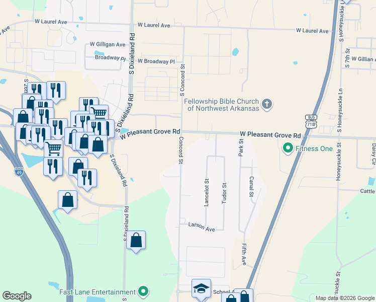map of restaurants, bars, coffee shops, grocery stores, and more near 1615 Concord Street in Lowell
