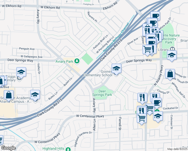 map of restaurants, bars, coffee shops, grocery stores, and more near 3520 Glorious Iris Place in North Las Vegas