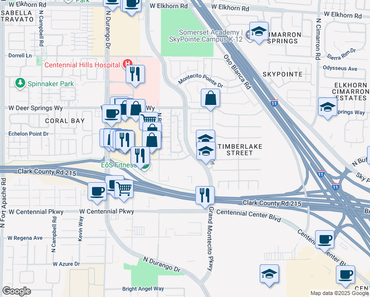 map of restaurants, bars, coffee shops, grocery stores, and more near 6624 Bluebell Garden Street in Las Vegas