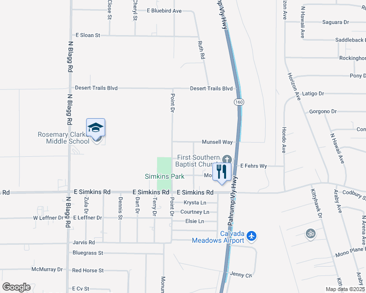 map of restaurants, bars, coffee shops, grocery stores, and more near 551 Munsell Way in Pahrump