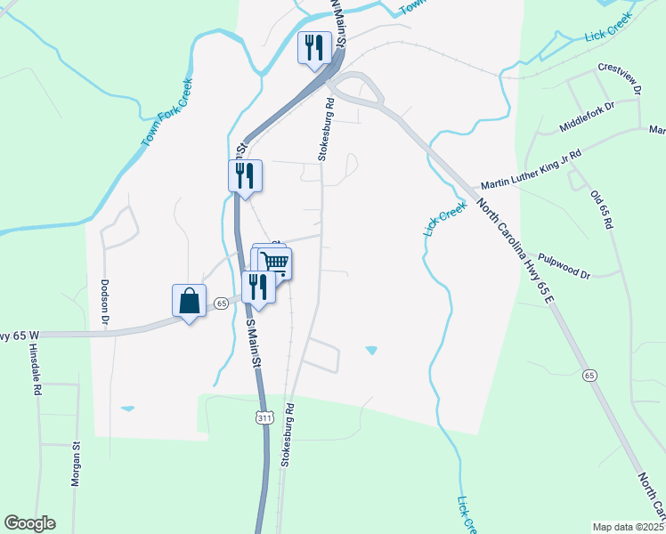map of restaurants, bars, coffee shops, grocery stores, and more near 720 Stokesburg Road in Walnut Cove
