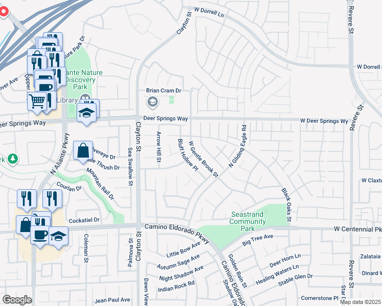 map of restaurants, bars, coffee shops, grocery stores, and more near 1753 West Gentle Brook Street in North Las Vegas
