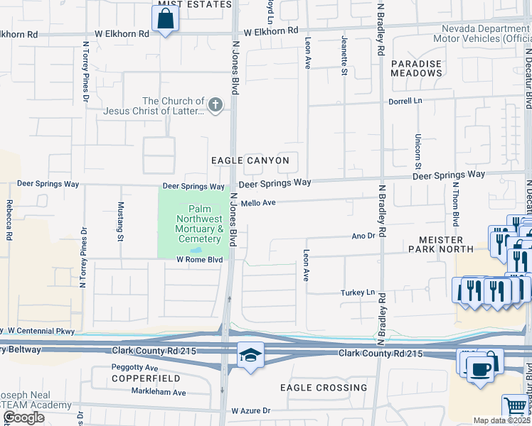 map of restaurants, bars, coffee shops, grocery stores, and more near 5901 Mello Ave in Las Vegas