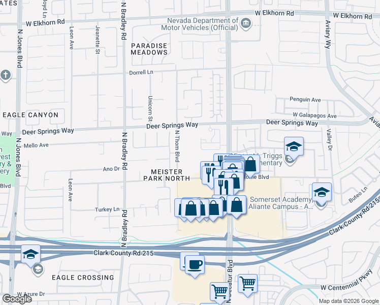 map of restaurants, bars, coffee shops, grocery stores, and more near 6700 Sycamore View Street in Las Vegas