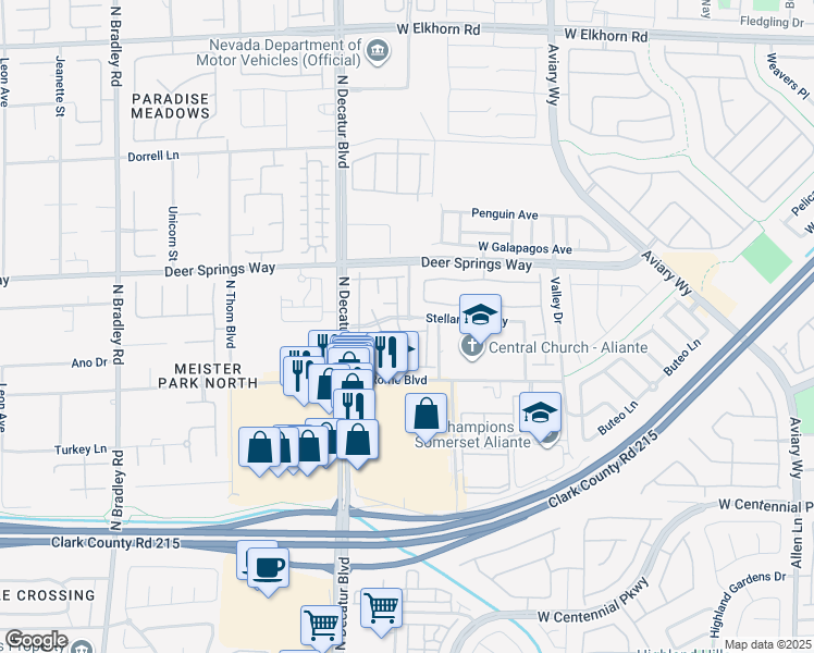 map of restaurants, bars, coffee shops, grocery stores, and more near 4620 Puglia Lane in North Las Vegas