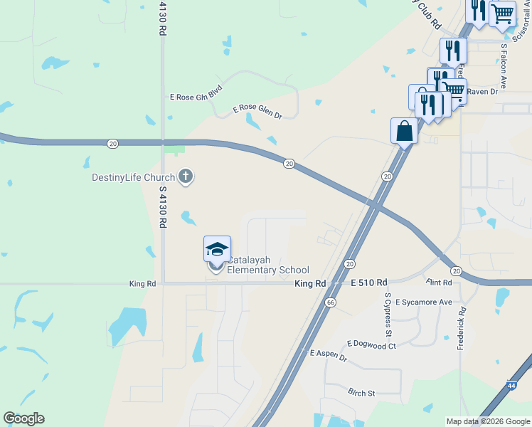 map of restaurants, bars, coffee shops, grocery stores, and more near 2500 West King Lane in Claremore