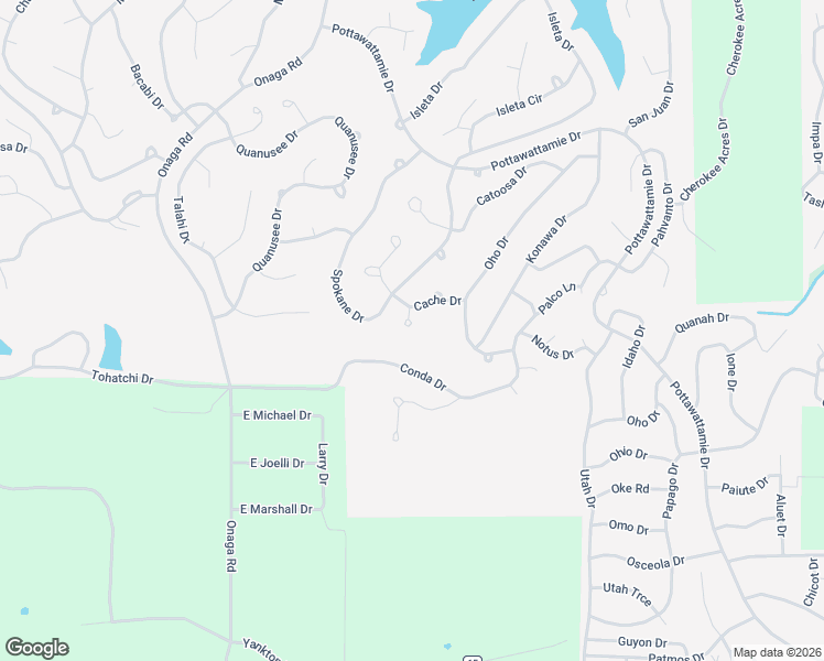 map of restaurants, bars, coffee shops, grocery stores, and more near 1 Setsi Circle in Cherokee Village