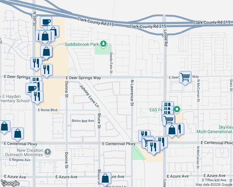 map of restaurants, bars, coffee shops, grocery stores, and more near 1612 John Bevy Court in North Las Vegas