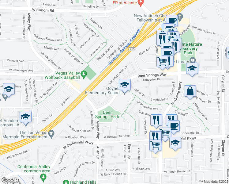 map of restaurants, bars, coffee shops, grocery stores, and more near 6660 Lavender Lilly Lane in North Las Vegas