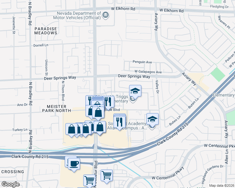 map of restaurants, bars, coffee shops, grocery stores, and more near 4610 Puglia Lane in North Las Vegas