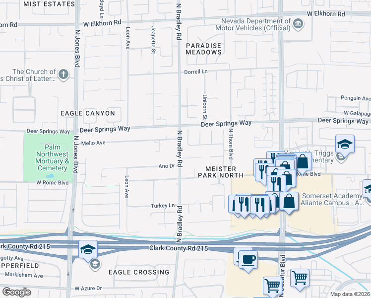 map of restaurants, bars, coffee shops, grocery stores, and more near 5321 Blue Evergreen Avenue in Las Vegas