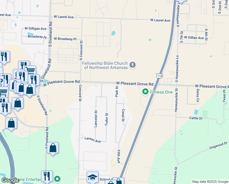map of restaurants, bars, coffee shops, grocery stores, and more near 1612 Park Street in Lowell