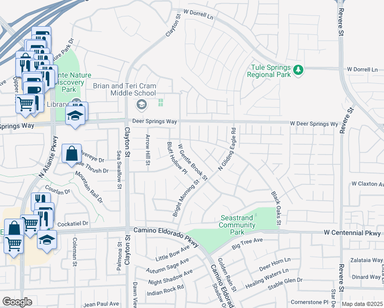 map of restaurants, bars, coffee shops, grocery stores, and more near 6649 Fort William Street in North Las Vegas